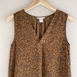 H&M Womens Animal Print Sleeveless V Neck Pleated Tunic Top